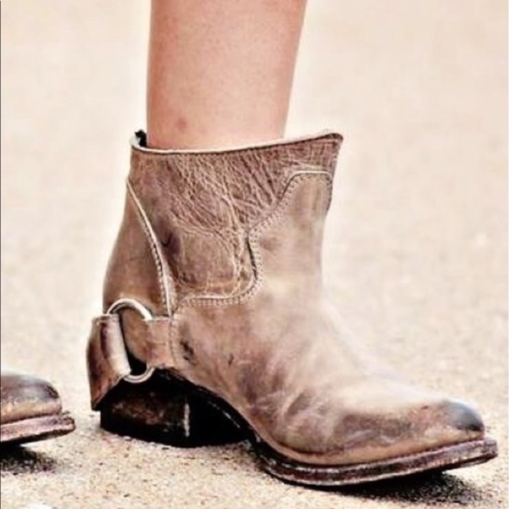 Freebird Cali Brown/Tan Leather Bootie Distressed Ankle Boot Zip Harness 8 M - Picture 2 of 15